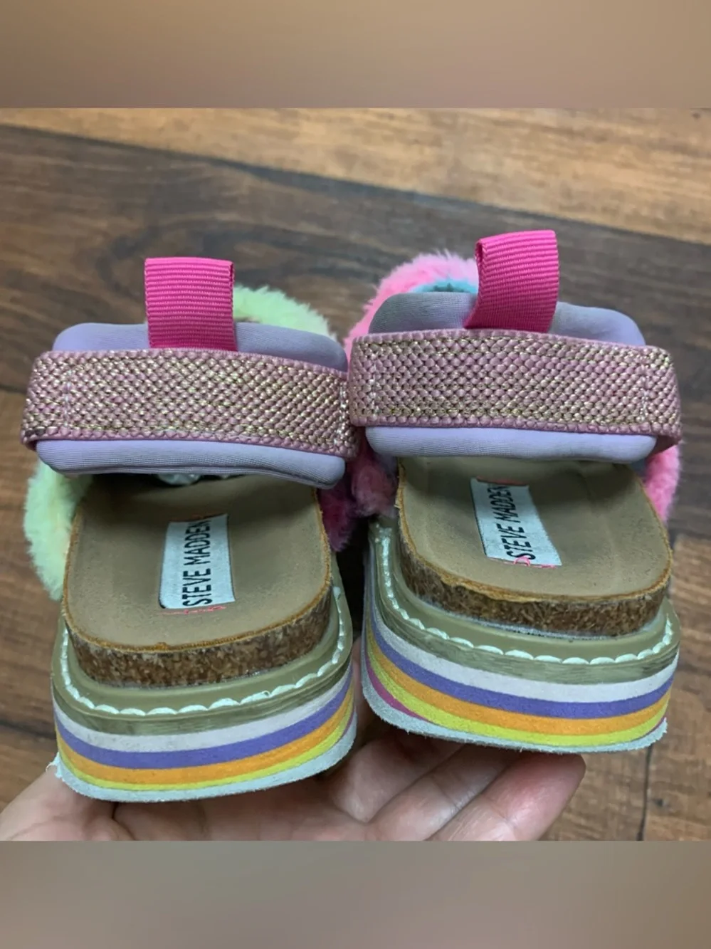 Steve Madden Kids JCOZEE Rainbow Tiedye Sling Back Platform Slipper Sz 12
